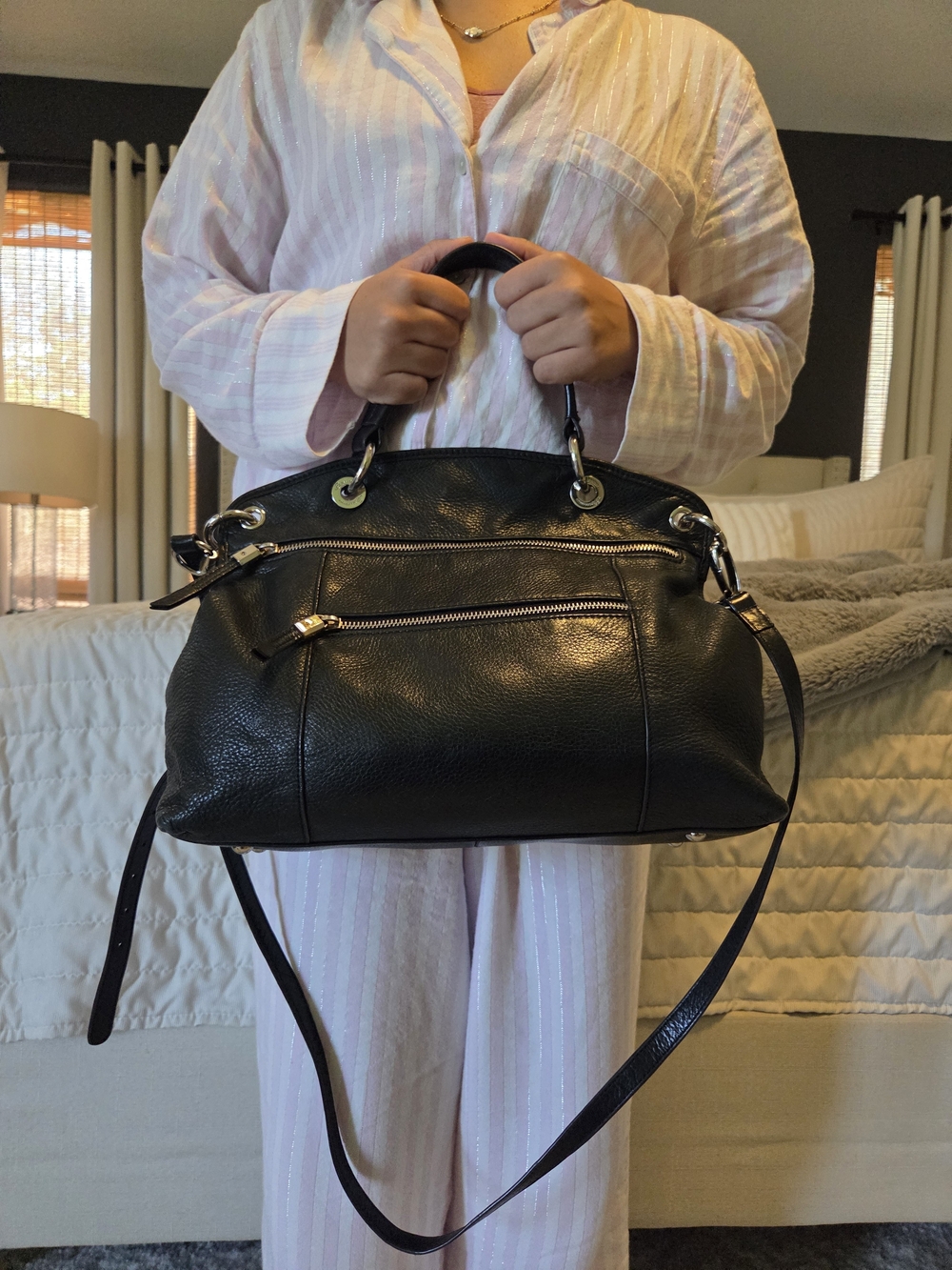 b. makowsky Black Leather Dual-Zip Crossbody Tote - Picture 16 of 16